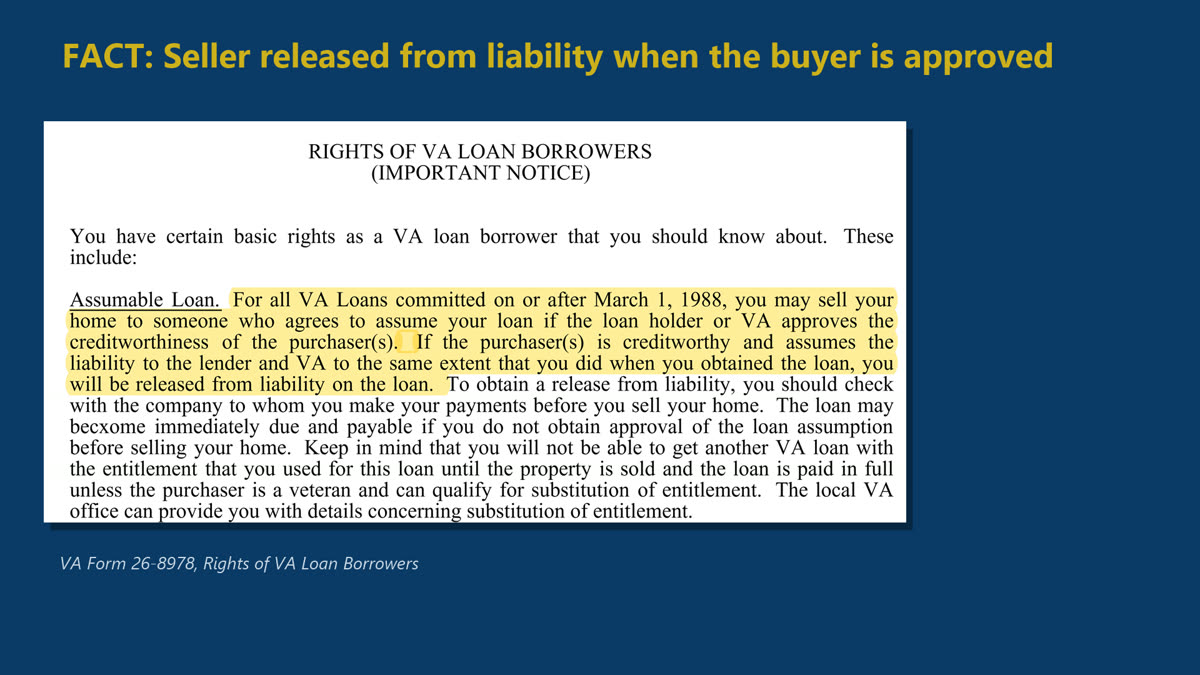 VA Form 26-8978, Rights of VA Loan Borrowers, with the assumable loan paragraph highlighted